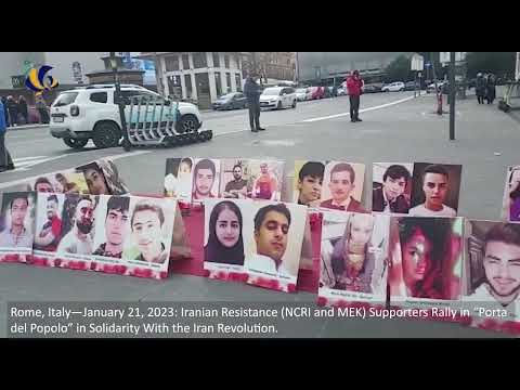Rome—Jan 21, 2023: MEK Supporters Rally in “Porta del Popolo” in Solidarity With the Iran Revolution