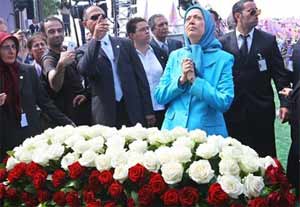 Thousands of demonstrators rally outside Paris to back Iranian exile group