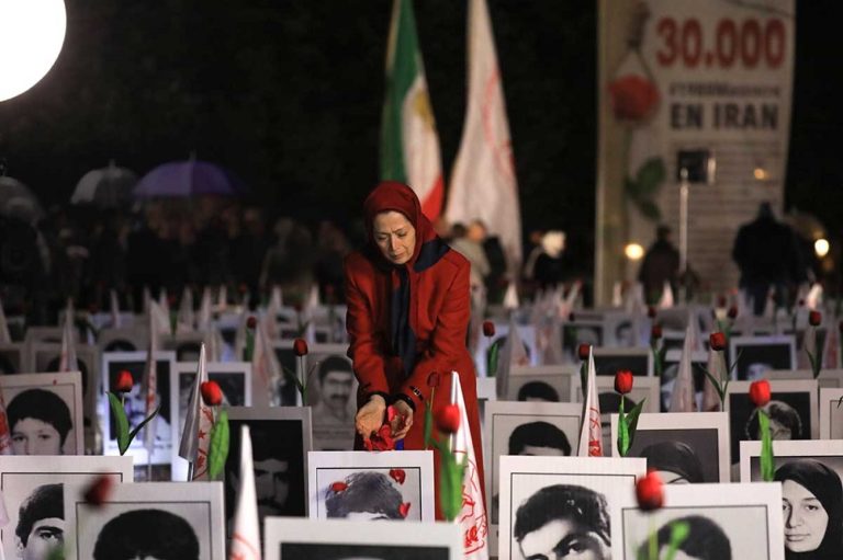 Maryam Rajavi visits a memorial of the 30,000 victims of Iran’s 1988 massacre of political prisoners outside France’s National Assembly, October 29, 2019