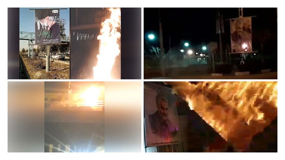 Iran: Torching Posters of Soleimani and Bassij Base Amid Regime’s Street Circus