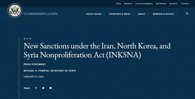New Sanctions under the Iran, North Korea, and Syria Nonproliferation Act (INKSNA)