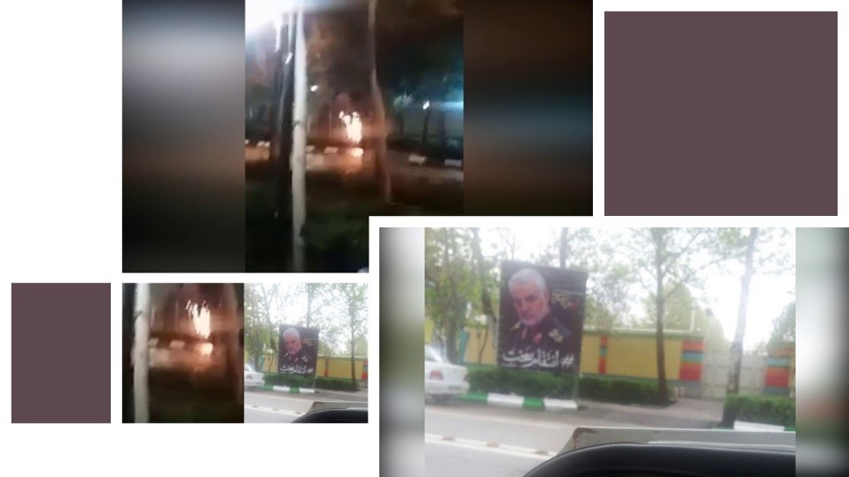 Torching-Qassem-Soleimanis-banner-in-Mashhad-April-14 Torching Qassem Soleimani's banner in Mashhad - April 14