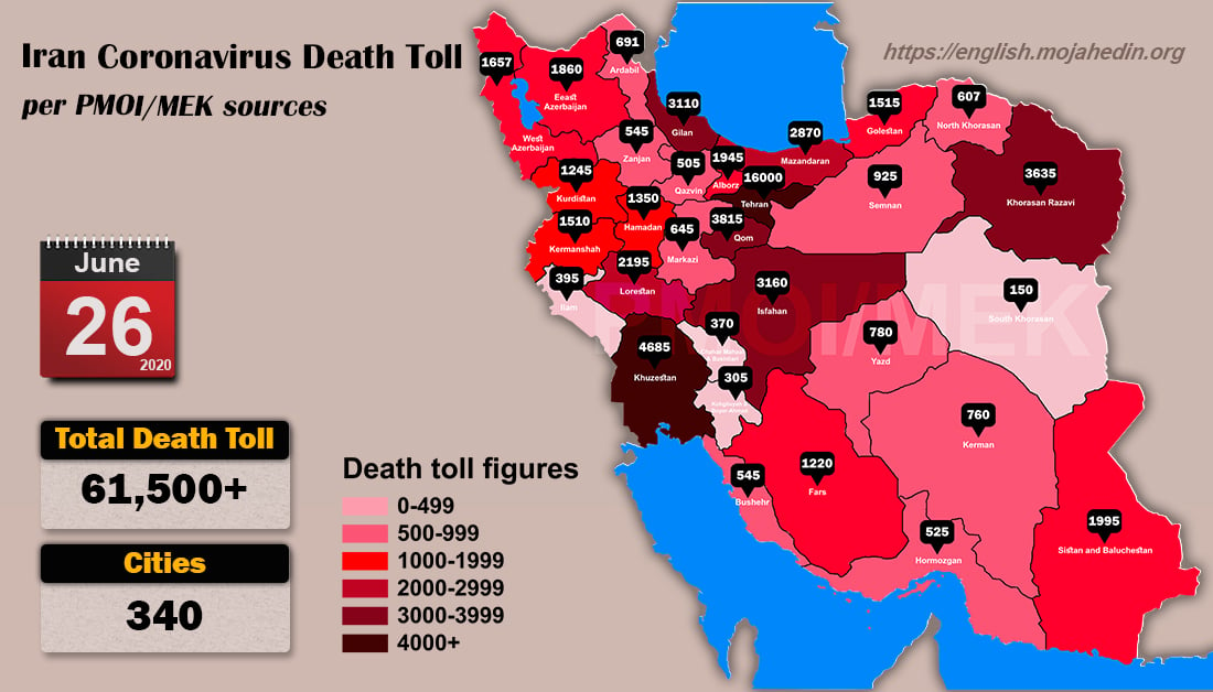 Iran: Coronavirus Update, Over 61,500 Deaths, June 26, 2020, 6:00 PM CEST