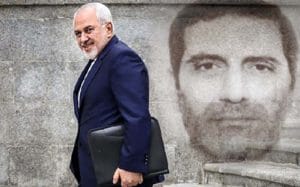 Iranian Foreign Minister Javad Zarif (left), Iranian diplomat-terrorist Assadollah Assadi (right)