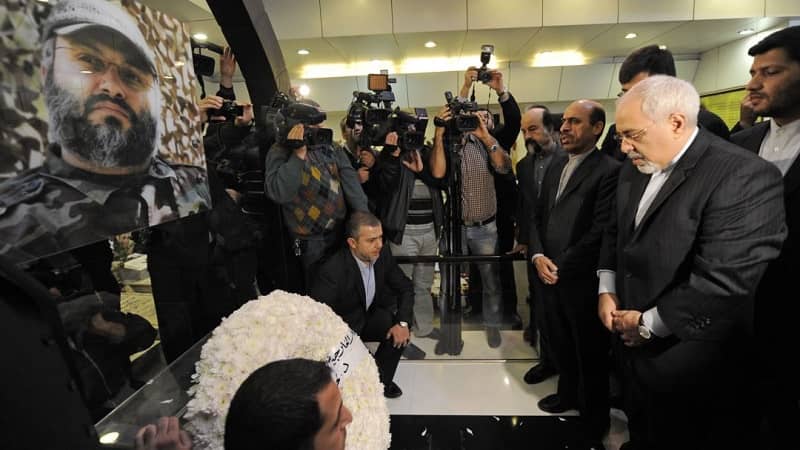 Zarif laying a wreath at the grave of terrorist Imad Mughniyeh