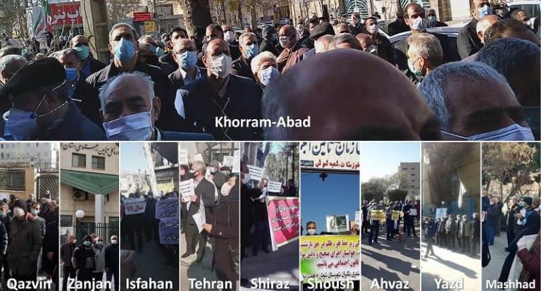 The Social Security Organization’s retirees held protests in at least 11 provinces and 22 cities across Iran on Sunday, January 3, 2021