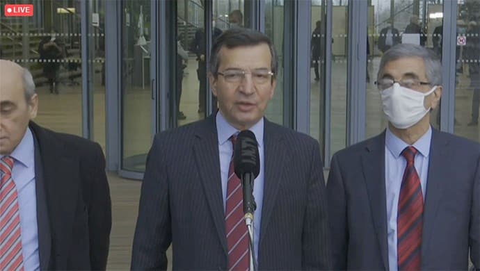 farzin-hashemi-05022021 Farzin Hashemi, the Deputy Chairman of NCRI Foreign Affairs Committee, holds a press conference as a court in Antwerp convenes for the second session.