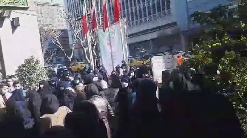iran-protests-tehran-03032021 Contract teachers held a protest in front of the main building of the regime's Ministry of Education in Tehran