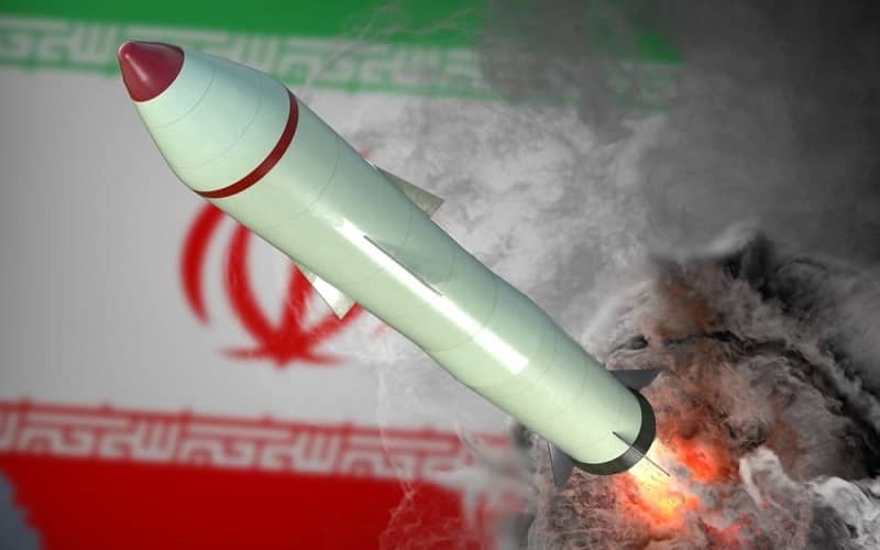 Iran-nuclear-weapon-1 A rocket on an Iranian flag
