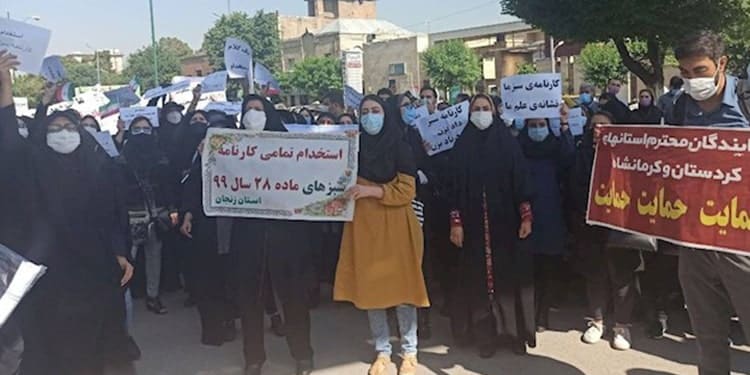 Young-teachers-protest-in-Tehran-min Women partake in protests by social security pensioners, teachers, students