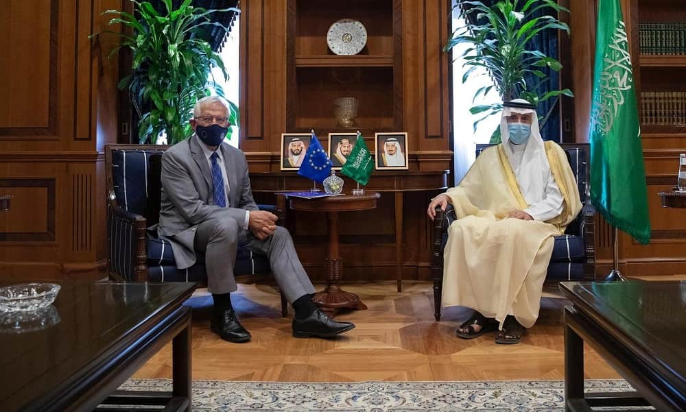 EU-foreign-policy-chief-Josep-Borrell-Saudi-Arabias-Minister-of-State-for-Foreign-Affairs-Adel-al-Jubeir-min EU foreign policy chief Josep Borrell -Saudi Arabia's Minister of State for Foreign Affairs Adel al-Jubeir-min