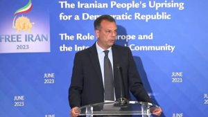 Senator Marco Scurria expressed the Italian Senate's support for a free and democratic Iran on the opening day of the Free Iran 2023 gathering; June 30, 2023