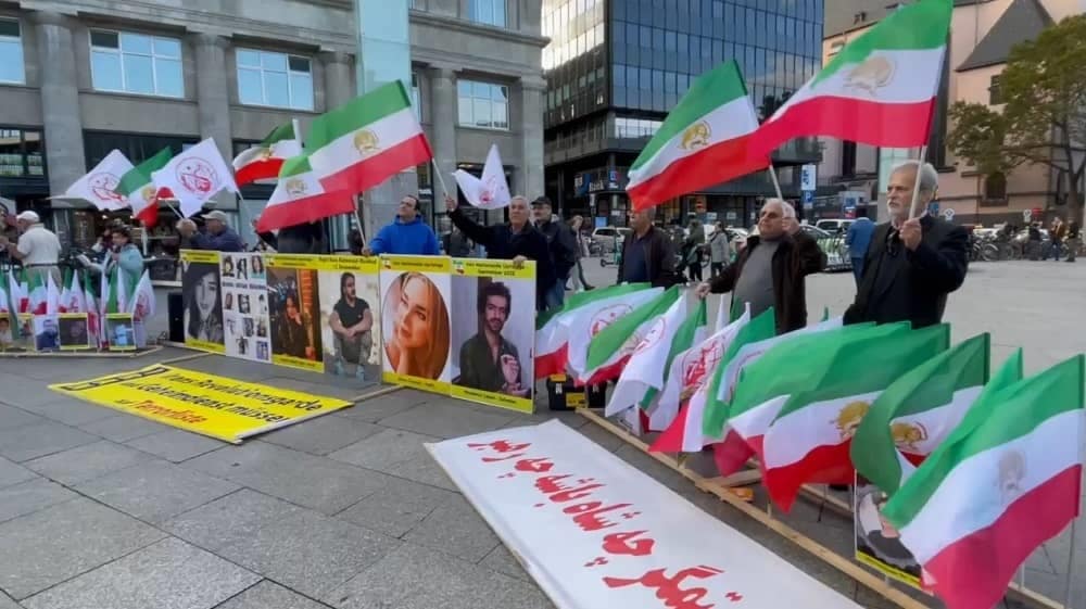 Cologne, Germany—October 21, 2023 MEK Supporters Held a Rally in Support of the Iran Revolution Cologne, Germany—October 21, 2023 MEK Supporters Held a Rally in Support of the Iran Revolution