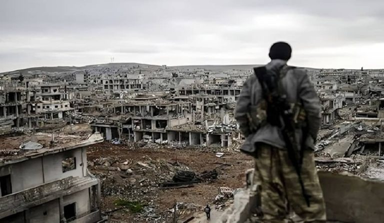 gaza destruction soldier staring