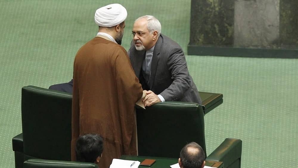 Former Foreign Minister Mohammad Javad Zarif clashes with hardline MP Hamid Rasaee during a heated debate in Iran’s parliament