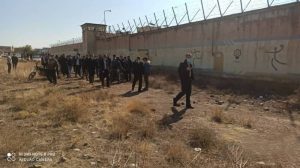 Security forces inspect the outer perimeter of Chubindar Prison in Qazvin, north-central Iran
