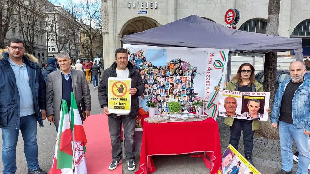 Supporters of the Iranian Resistance in Zurich, Switzerland, held a bookstand on March 25, 2025