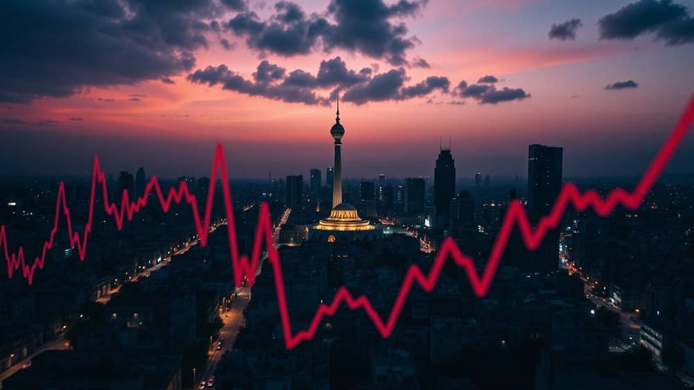 AI-generated image of Tehran’s skyline, visually representing the country’s economic downturn— a symbolic depiction of Iran’s deepening fiscal crisis