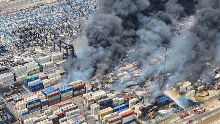 Bandar Abbas, Iran – April 27, 2025 - Thick plumes of smoke rise from the wreckage of Shahid Rajaee Port after a massive explosion involving hazardous cargo containers