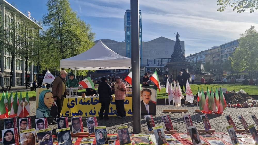 Supporters of the Iranian Resistance in Mannheim, Germany, held a bookstand on April 11, 2025