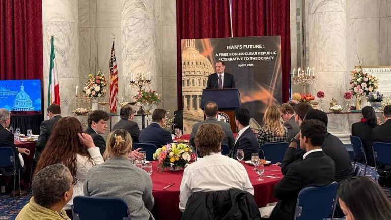 General James Jones addresses a Senate Luncheon on April 8, 2025