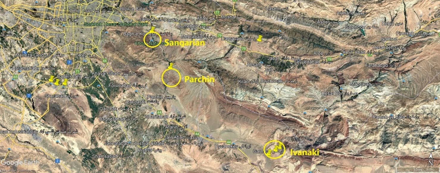 Aerial photo of the Rainbow (Iavanki), Parchin, and Sanjarian sites
