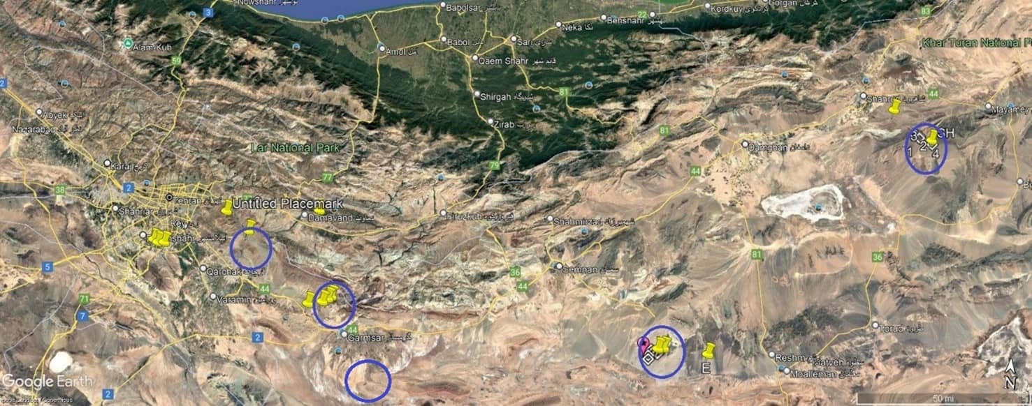 Aerial photo of the Rainbow site and the Qadir Radar site, Parchin, Semnan, and Shahrud sites