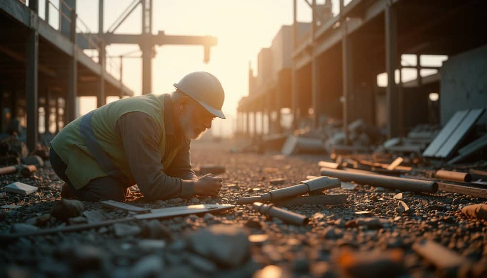 AI-generated image of an exhausted construction worker