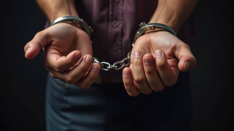 AI-generated image of a casually dressed person in handcuffs, symbolizing hostage-taking