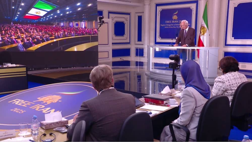 Former Dutch Senator Kees de Lange addresses an NCRI conference on May 31, 2025