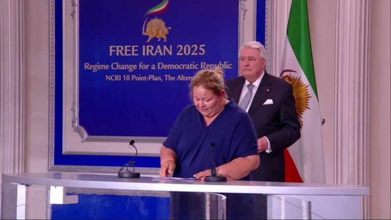 Former German MP Nadine Ruf addresses an NCRI conference on May 31, 2025