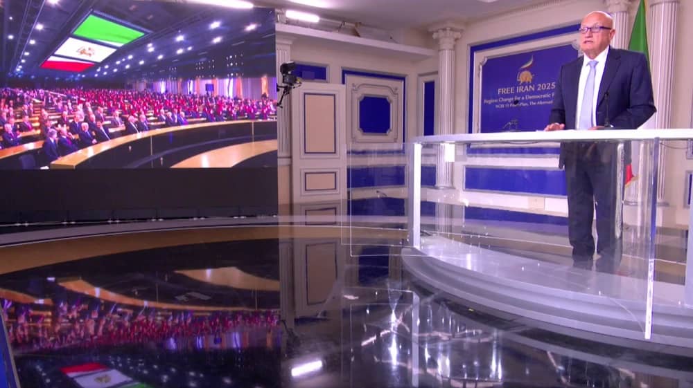 Former Maltese Minister Mario Galea addresses an NCRI conference on May 31, 2025