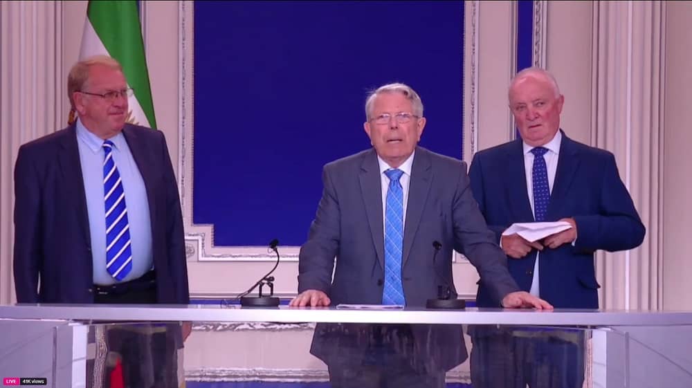 Former UK Minister Sir Alan Meale speaks at a conference held by the Iranian Resistance near Paris on May 17, 2025