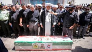 Funeral ceremony in Tehran, June 28, 2025, for a fallen Iranian security officer amid ongoing regional tensions