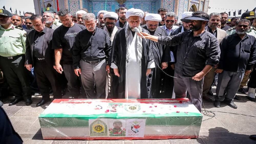 Funeral ceremony in Tehran, June 28, 2025, for a fallen Iranian security officer amid ongoing regional tensions