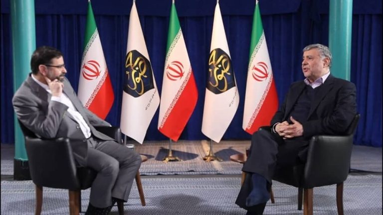 Expediency Council member Mohammad Sadr (right) speaks to Iranian regime's FM aid Mohammad-Hossein Ranjbaran (left)— mid-August 2025