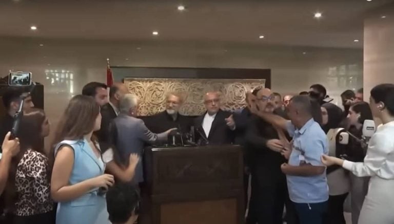 Ali Larijani’s Beirut press conference descends into chaos as security intervenes amid tense exchanges with journalists, August 14, 2025