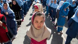 Iran — Schoolgirls line up during morning assembly