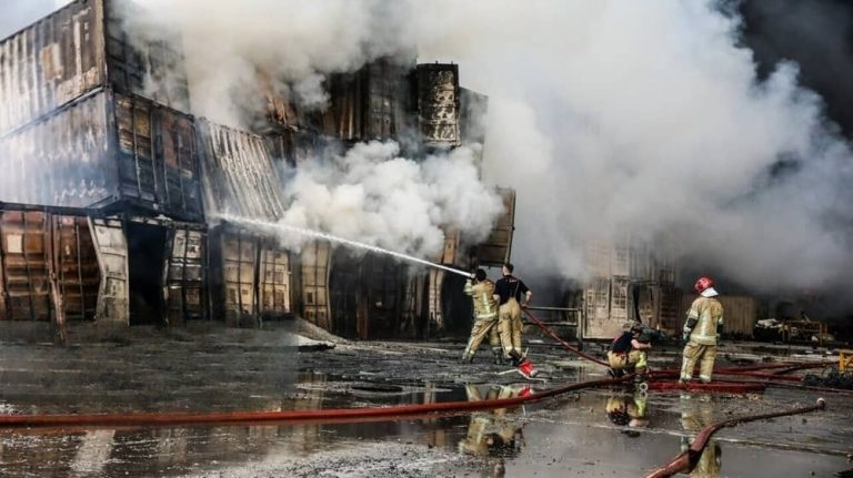 Firefighters battle massive blazes at Rajaei Port in Bandar Abbas following the April 2025 explosion