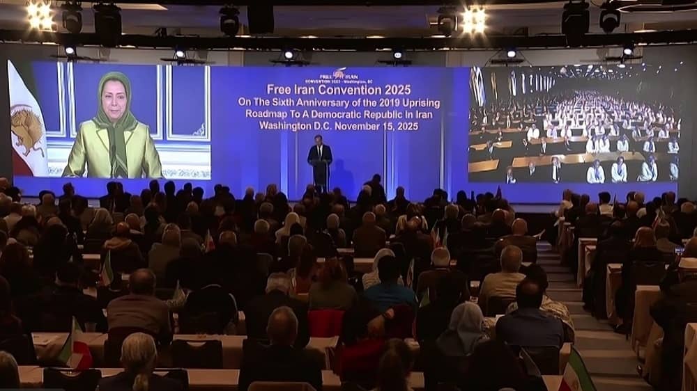 Former U.S. Secretary of State Mike Pompeo addresses the Free Iran 2025 Convention in Washington D.C. on November 15, 2025