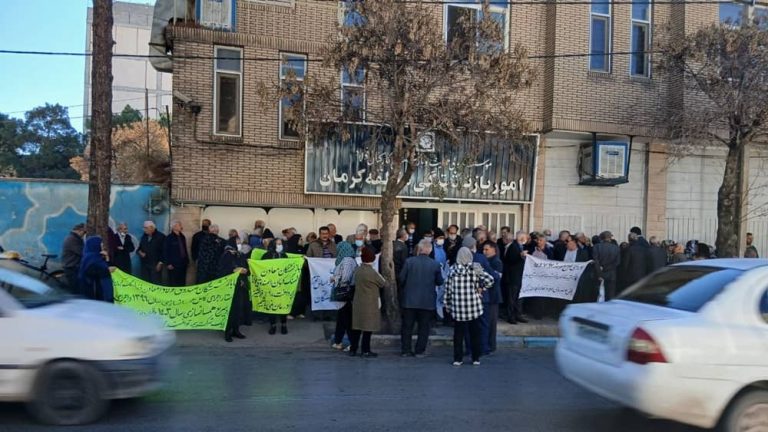 Retired coal miners in Kerman, southeastern Iran, protest on December 14, 2025