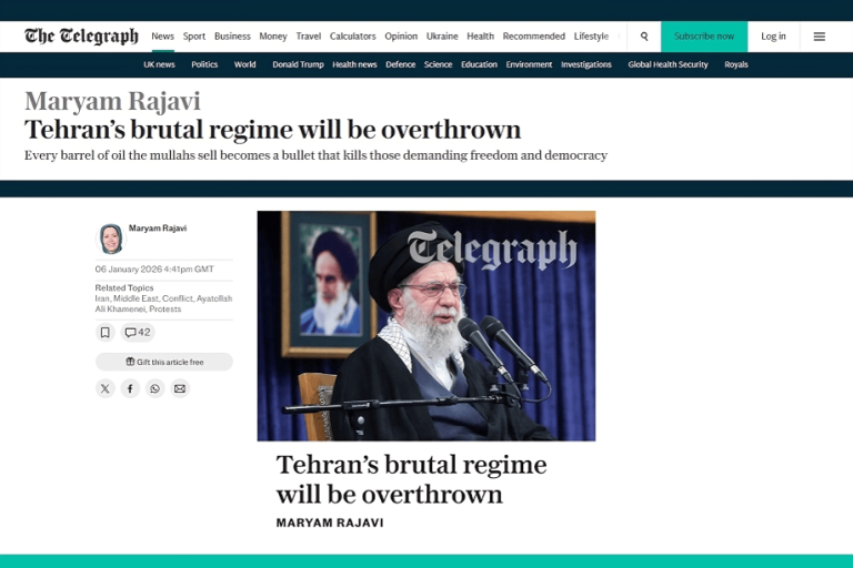 Maryam Rajavi, Daily Telegraph, Jan 6: Tehran’s Brutal Regime Will be Overthrown