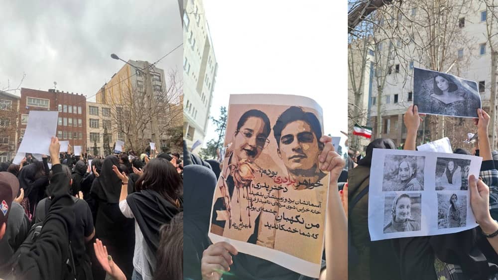 Al-Zahra University, February 24: Defiant students honor the martyrs of the January 2026 uprising, holding portraits of the fallen