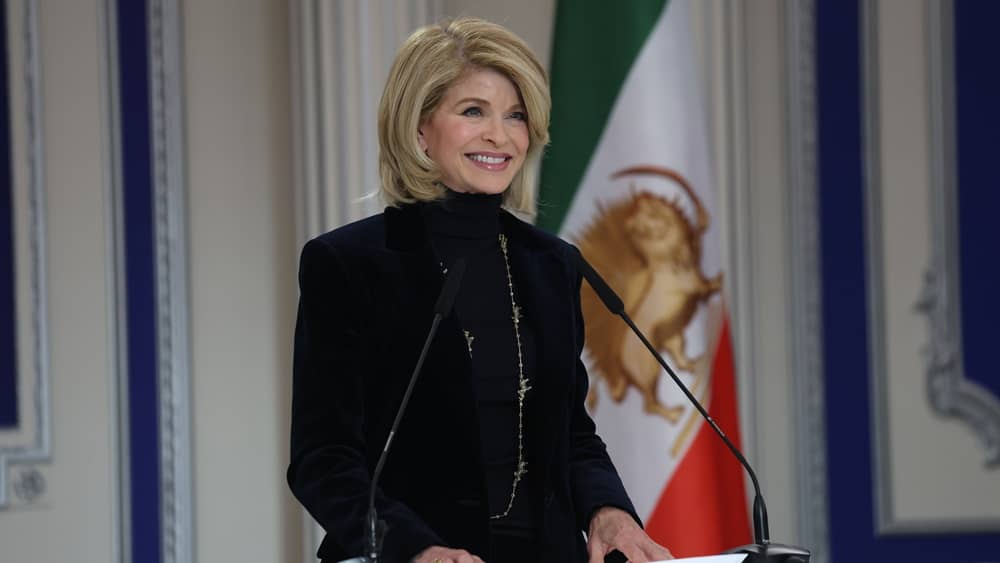 Former U.S Ambassador to Denmark Carla Sands addresses an international meeting honoring the 2026 International Women's Day on February 21, 2026