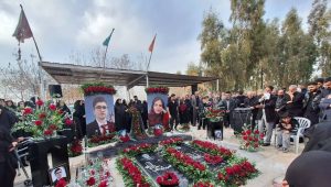 Mourners mark the fortieth day of martyrdom for Mohammad Mehdi Khaledi and his sister Behnaz Khaledi, killed here during the January uprising — February 16, 2026