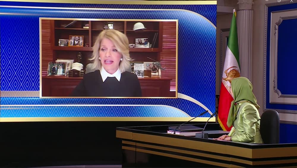 Carla Sands, former US Ambassador to Denmark, addresses an online conference held by the NCRI on March 15, 2026