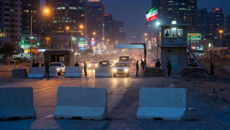 AI-generated image of an inner-city checkpoint in Iran