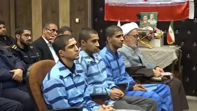 The sham trial of Saleh Mohammadi, Saeed Davoudi, and Mehdi Ghasemi, shortly before their execution in Qom— March 2026