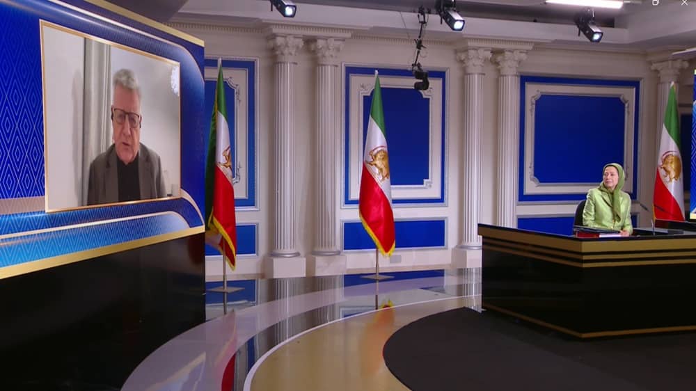 Lord McCabe, Member of the U.K. House of Lords, addresses an online conference held by the NCRI on March 15, 2026