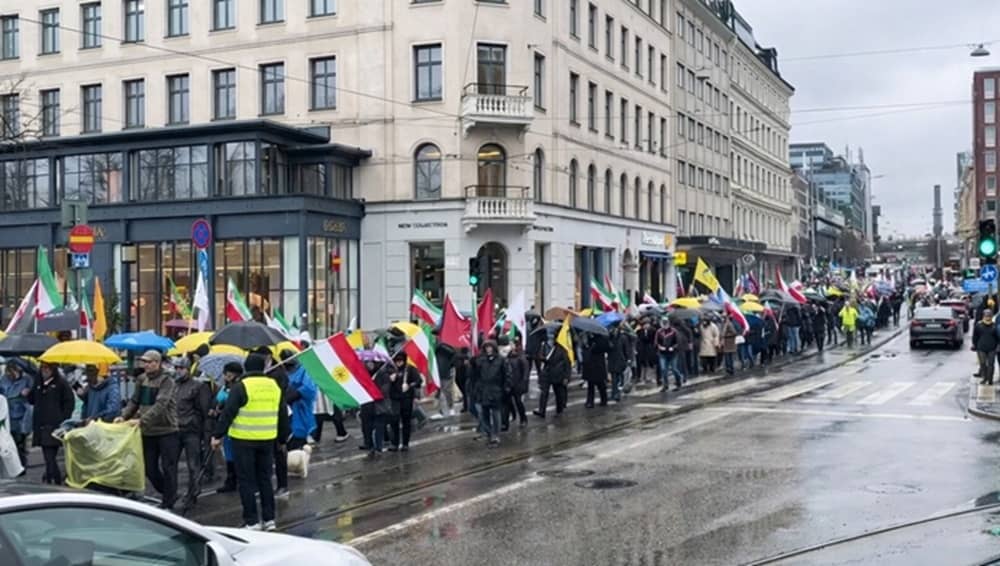 Supporters of the Iranian Resistance as well as other ethnic and political groups march together through Stockholm for a free Iran on March 14, 2026